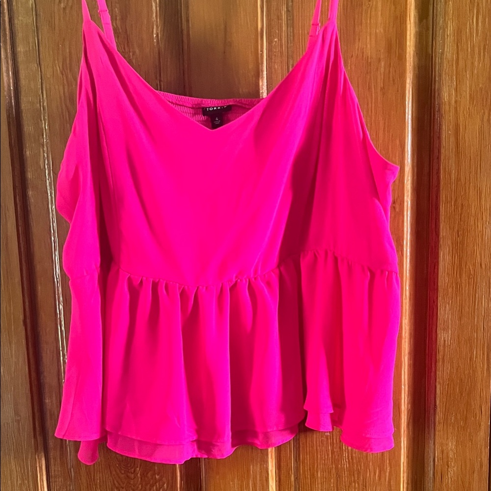 Bright Pink Ruffled Spaghetti-Strap Camisole